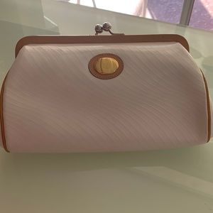Mark Cross white with Tan trim clutch
